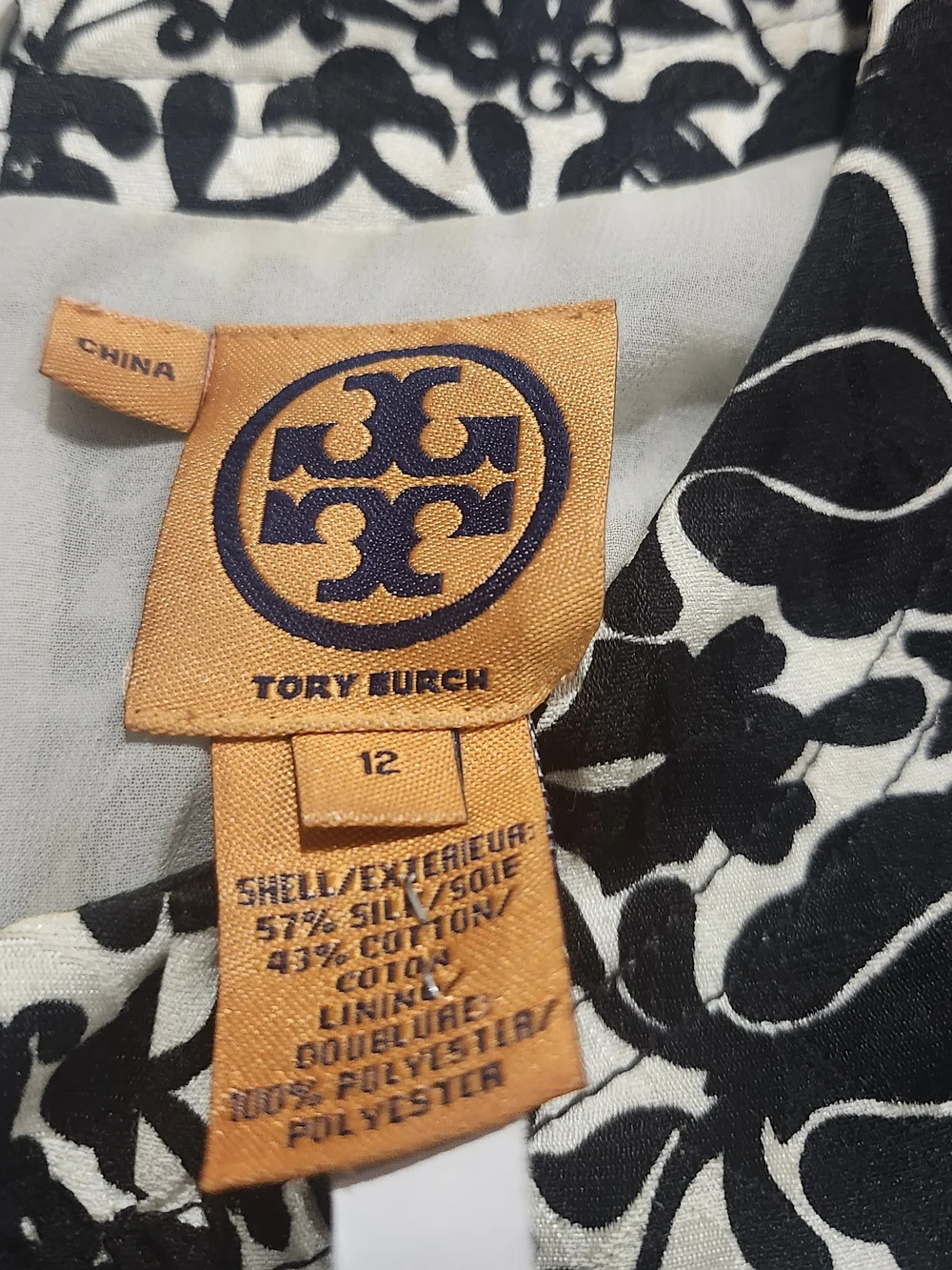Tory Burch Belinda Silk Blend Jacquard Dress Black White Size 12 Elegant